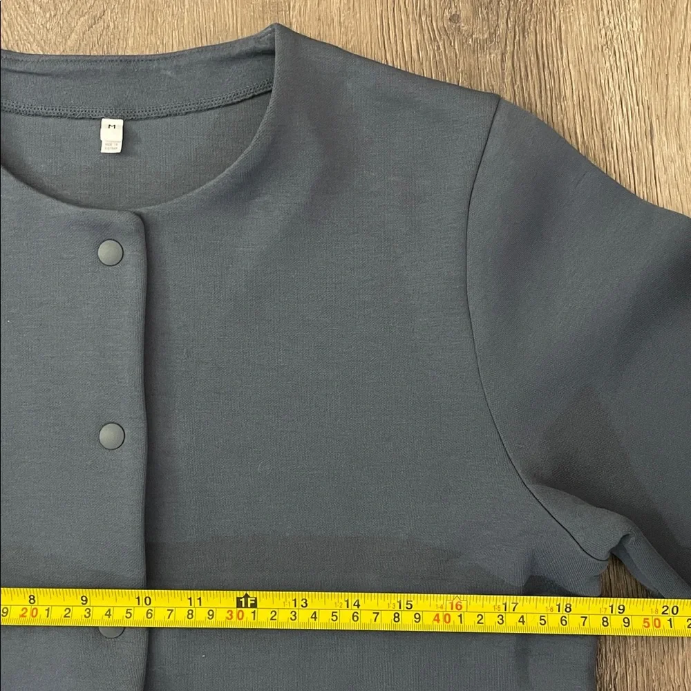 Muji Blue Snap Cardigan Sweatshirt Womens Size Medium M Scuba Cotton Fleece - Picture 7 of 11